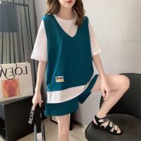 COD DSFGERRTYTRRE 2PCS/set Plus Size Women Fashion Casual Set Wear Korean Style Sports Suit Summer Casual Outfit Clothing Short Sleeve T Shirt Short Pants