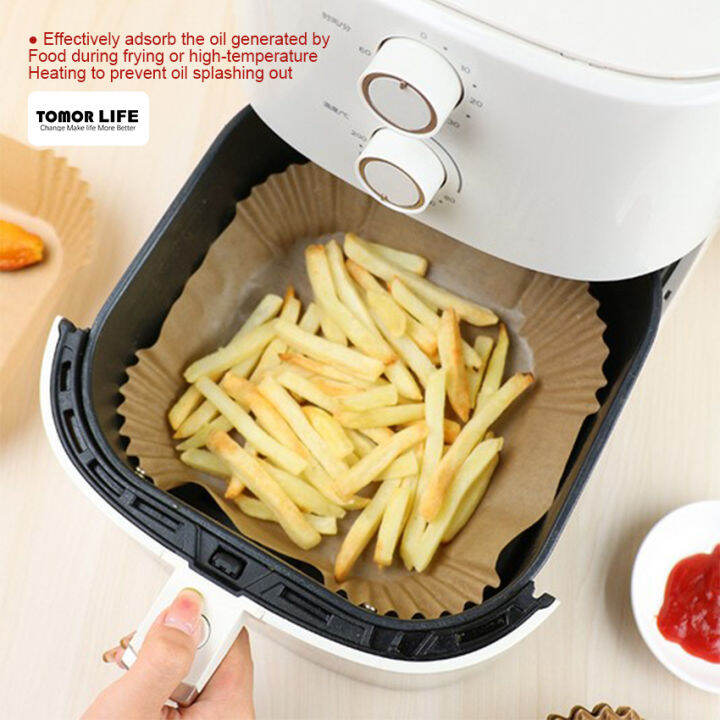 tomor-life-แผ่นรองหม้อทอด-air-fryer-กันติดทรงกลมและสี่เหลี่ยม50ชิ้น-100ชิ้นกระดาษรองอบดูดซับน้ำมันเกรดอาหาร