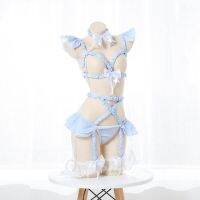 Sexy Lingerie Body Cage Punk Body Harness Belt Woman Garter Pink Blue Bow Bra Kawaii Open Bust Top Bondage Body Cage