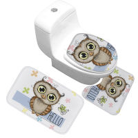 Honlaker Cartoon Owl Bathroom Mat Set Water-absorbing Non-slip Bathroom Rug Toilet Bath Mats Toilet Cover Decoration