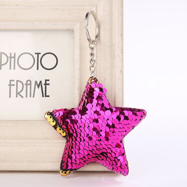 cute-star-keychain-glitter-pom-pom-sequins-keychain-gifts-for-women-car-bag-accessories-key-ring-key-chains