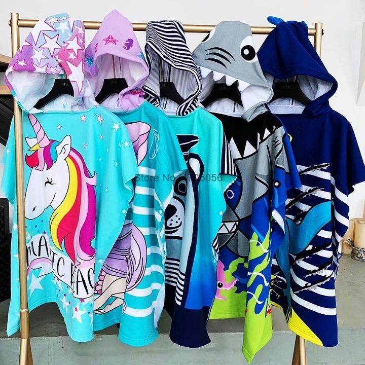 2-sizes-plus-poncho-kids-unicorn-baby-bathrobes-hooded-children-bathrobes-microfiber-bath-robes-animal-toddler-beach-swim-towels