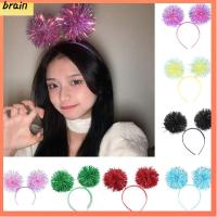 BRAIN บลิง ที่คาดผมปอมปอม ปิดทองแบบตั้ง สีสันสดใส ที่คาดผมดิ้น ทันสมัยและทันสมัย น่ารักน่ารักๆ ที่คาดผมทรงกลมปอมปอม ผู้หญิงสาวสีชมพู