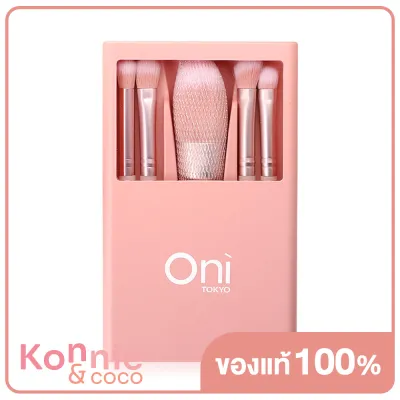 Oni Macaron Portable Makeup Brush Set With Mirror 5pcs #Sakura Pink