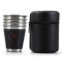 【CW】 4pcs/lot 30ml Outdoor Camping Tableware Cups Set Supplies Wine Beer Cup Whiskey Mugs Leather