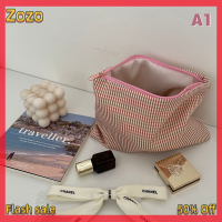 Zozo ✨Ready Stock✨ ผู้หญิงลายสก๊อตกระเป๋าแต่งหน้าผ้าฝ้ายและผ้าลินินกระเป๋าเครื่องสำอางซิปกระเป๋าพกพาง่ายกระเป๋าเก็บความจุขนาดใหญ่แฟชั่น