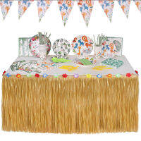 2ขนาดฟางสี Luau Grass กระโปรงตารางฟางฮาวายฤดูร้อน Theme Party Supplies สำหรับ Tropical Hawaii Party Decorations