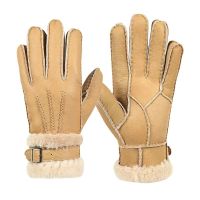 2021Winter 100 Sheepskin Genuine Leather Gloves Fashion Men Warm Fleece Snow Mittens Outdoor Five Finger Wrist Gloves