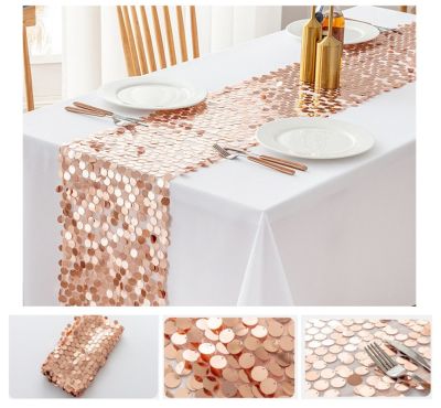 Embroidery Sequin Tulle Table Runner 30x275cm Sparkle Wedding Dining Table Decorations Modern Wedding Party Banquet Table Cover