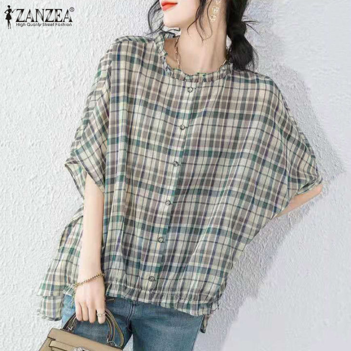 จัดส่งฟรี-fancystyle-zanzea-เสื้อสวมหัวพิมพ์ลายตารางวินเทจของผู้หญิงเสื้อสตรีคอกลมแต่งระบาย-8