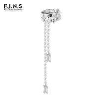 F.I.N.S 925 Sterling Silver Layered Geometric Uneven Ear Clip without Ear Pieced Zircon Tassel Ear Cuff Catilage Fine Jewelry