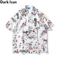 Dark Icon เสื้อเชิ้ตกราฟฟิตีแนวสตรีทของผู้ชาย,เสื้อเชิ้ตสีขาววัสดุบางสำหรับฤดูร้อน