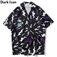 CODHaley Childe Dark Icon Lightning Printed Hip Hop Shirts Men 2020 Summer Harajuku Oversized Shirt Loose Long Sleeve