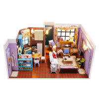 DIY Monica S Apartment Casa บ้านตุ๊กตาไม้ Miniature Building Kit ตุ๊กตาเฟอร์นิเจอร์ประกอบของเล่นสำหรับของขวัญเพื่อน