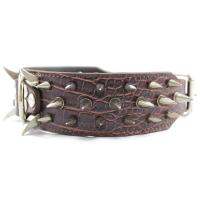 Leather Spiked Studded Dog Collar 2" Wide, 25 Spikes 44 Studs, Pit Bull, Boxer-Brown L