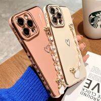 เคสรักชุบโลหะแบบนิ่ม,สำหรับ iPhone 11 12 13 14 Pro Max XS X XR 7 8 Plus SE 2020สร้อยข้อมือซิลิโคนฝาหลังบั๊มเปอร์