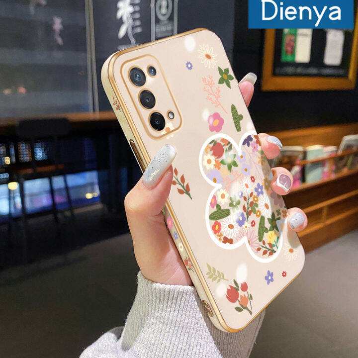 เคส-dienya-สำหรับ-oppo-a74-5g-a54-5g-เคสการ์ตูนน่ารักลายดอกไม้สีสันสดใสนิ่มเคลือบหรูหราขอบสี่เหลี่ยมเคสมือถือกันกระแทกเคสฝาหลังแบบเต็มเคสกันกระแทกกล้อง