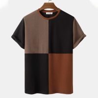 Patchwork Shirt Simple Mens T-shirt Striped Print Short Sleeve Sweatshirt Summer Cotton Pullover Tops Oversized Breathable Tees