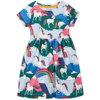 Unicorn Summer Girls Dress 100 Cotton Clothing Casual Children Dresses For Kids 2-8 Year New In 2021 Short-sleeved Clothes