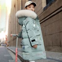 -30 C Winter warm Down cotton Jacket Girls faux fur Coat Waterproof Hooded clothes Child Outerwear Clothing Parka Snowsuit 5-16Y