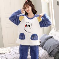 Couple Long Sleeve Thick Warm Flannel Pajama Sets for Women  Winter Cute Cartoon Coral Velvet Sleepwear Men Homewear Clothes