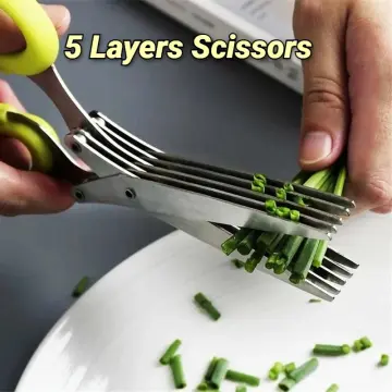 Multi-functional Stainless Steel 3/5 Layer Kitchen Scissors Pepper Shredded  Chopped Scallion Cutter Laver Cut Cooking Tool