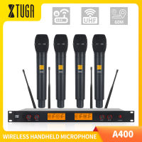 XTUGA ไมโครโฟนไร้สายวัสดุโลหะ A400,ระบบไมโครโฟนไร้สาย4ช่อง UHF พร้อมไมโครโฟนไร้สายแบบมือถือ4ตัวใช้สำหรับเวทีโบสถ์ปาร์ตี้ในครอบครัวTH