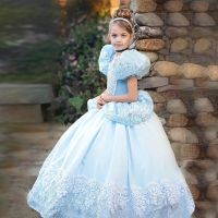 Cinderella Cosplay Costume Kids Clothes For Girls Dress Baby Girl Ball Gown Princess Dresses For Birthday Party Crown Gloves