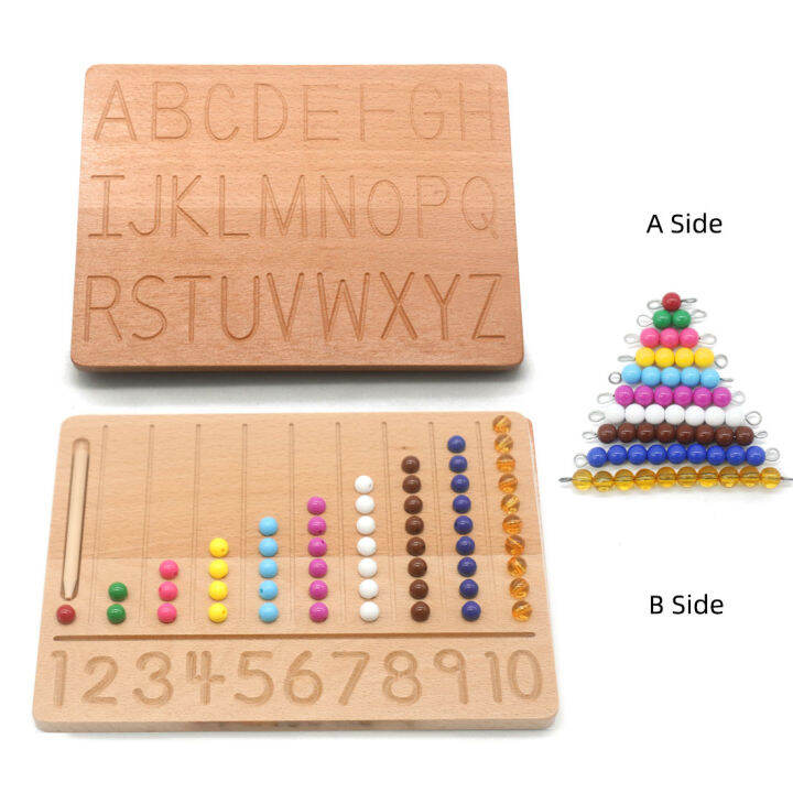 ร้อน-montessori-ของเล่นเด็กตัวอักษรตัวเลขการเรียนรู้ของเล่นเด็ก-fine-motor-board-double-side-ไม้ตัวอักษร-tracing-board-d1444h