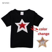 SENNO festival summer shining glitter star magic switchable sequin girl tee shirt kid girls t shirt children tops clothes 2-17T