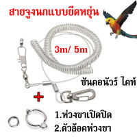 (สายจูง+ห่วง#7 )  ห่วงเปิดนก ห่วงขานก ห่วงขานกแก้ว สายยืดคล้องขานก เชือกนกแก้ว สายจูงนก กันกัด ป้องกันนกหลุด ความยาวยืดได้สูงสุด 3 เมตร