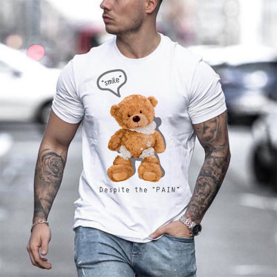 [In stock] ฤดูร้อนใหม่การค้าต่างประเทศเสื้อผ้าผู้ชายสถานีอิสระ Amazon หมีพิมพ์แขนสั้น T เสื้อยืด เสื้อสีขาว