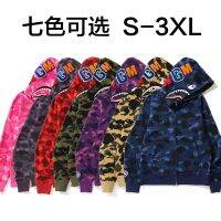 BAPE สเวตเตอร์มีฮู้ดลายพรางหัวฉลาม,เสื้อสเวตเตอร์เสื้อคาร์ดิแกนขนแกะทรงหลวมชายและหญิงคู่เสื้อคู่สไตล์ฮิปฮอปคลาสสิกชาย