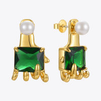 ENFASHION Green Stone Stud Earrings For Women Gold Color Hand Piercing Earings 2021 Gift Pearl Pendientes Fashion Jewelry E1270