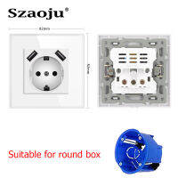 Szaoju เต้ารับติดผนัง EU 82*82มม. แผงกระจกผนังพร้อม2.1A Dual USB Socket Adapter เต้ารับไฟฟ้า Pop Socekts สำหรับศัพท์16A