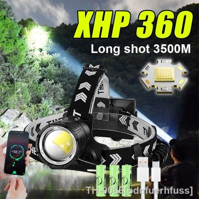 ✟☁ Mais poderoso XHP360 Headlamp USB recarregável HeadHigh Lamp Ao ar livre à prova dágua Camping Fishing Lantern