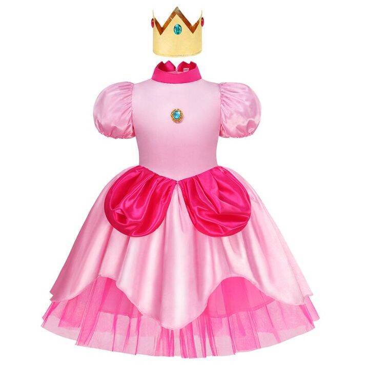 girl-peach-princess-costume-carnival-performance-cosplay-peach-kids-halloween-clothes-children-puff-sleeve-birthday-party-outfit