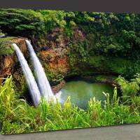 ผ้าใบ Wailua Falls,ศิลปะบนผนังป่า,โปสเตอร์ท่องเที่ยวฮาวาย,ภาพวาดภูมิทัศน์ธรรมชาติไฟติดผนังห้องโถงห้องนอนกรอบตกแต่งผนัง