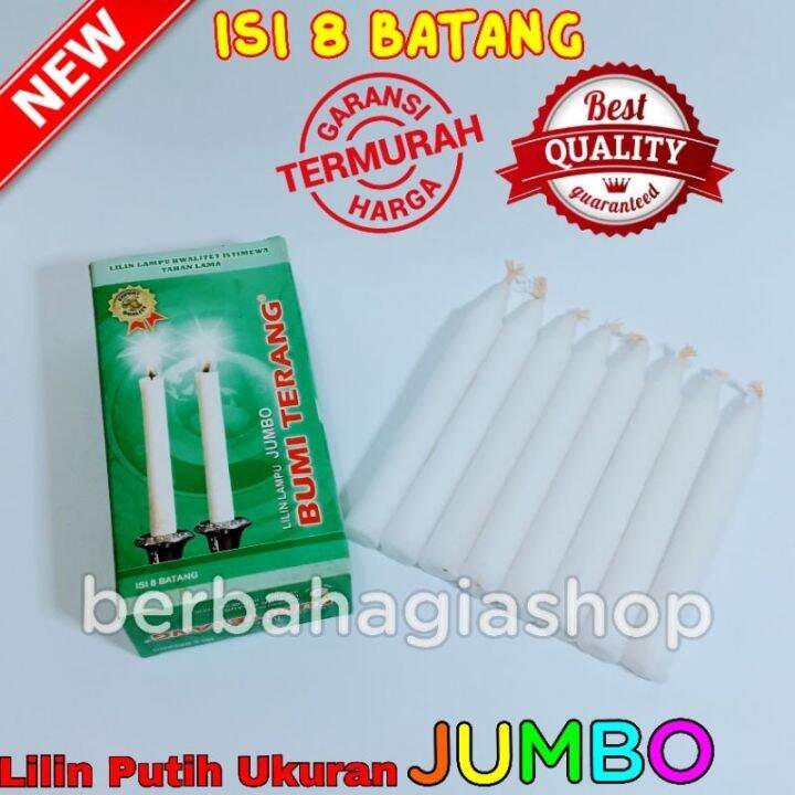 Lilin Lampu Warna Putih Isi 8 Batang Ukuran Besar Jumbo Terang Bagus