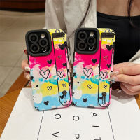 เคส Pu นิ่มสายคล้องข้อมือสำหรับ IPhone 11 12 13 14 Pro เคสโทรศัพท์แฟชันลายกราฟฟิตีสีสันสดใสสำหรับ IPhone 7 8 Plus SE 3 XR Xs Max กรอบหลังซิลิโคนกันกระแทก