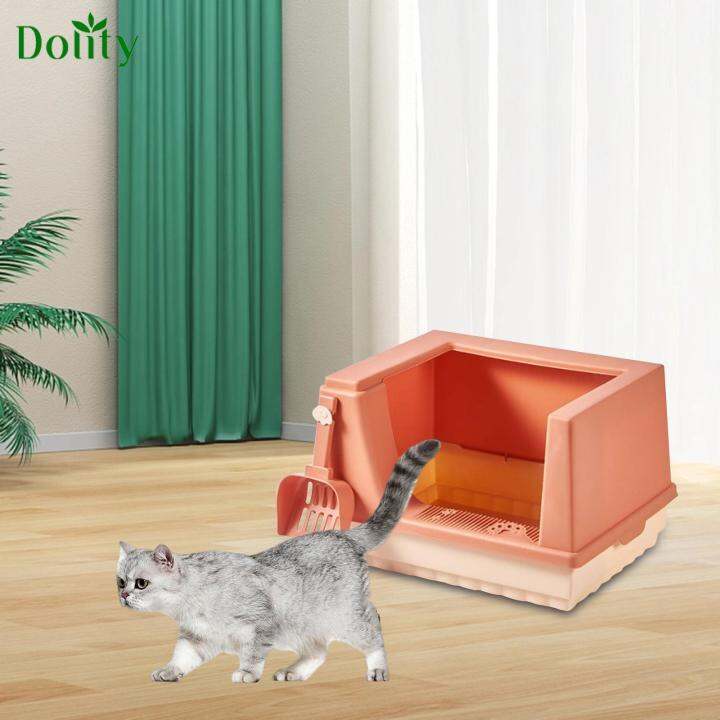 Dolity Cat Litter Box Litter Tray High Sides Semi Enclosed Space Saving