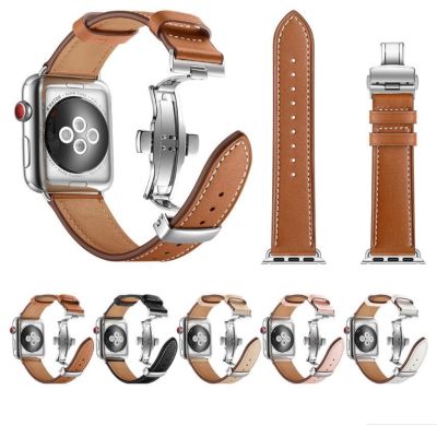 ♞☁ สายหนังแท้สำหรับ Apple Watch 44 มม. 40 มม. 38 มม. 42 มม. 41 45 มม. เข็มขัดกีฬา iWatch serie 5 4 3 2 SE 6 7 สร้อยข้อมือยาง
