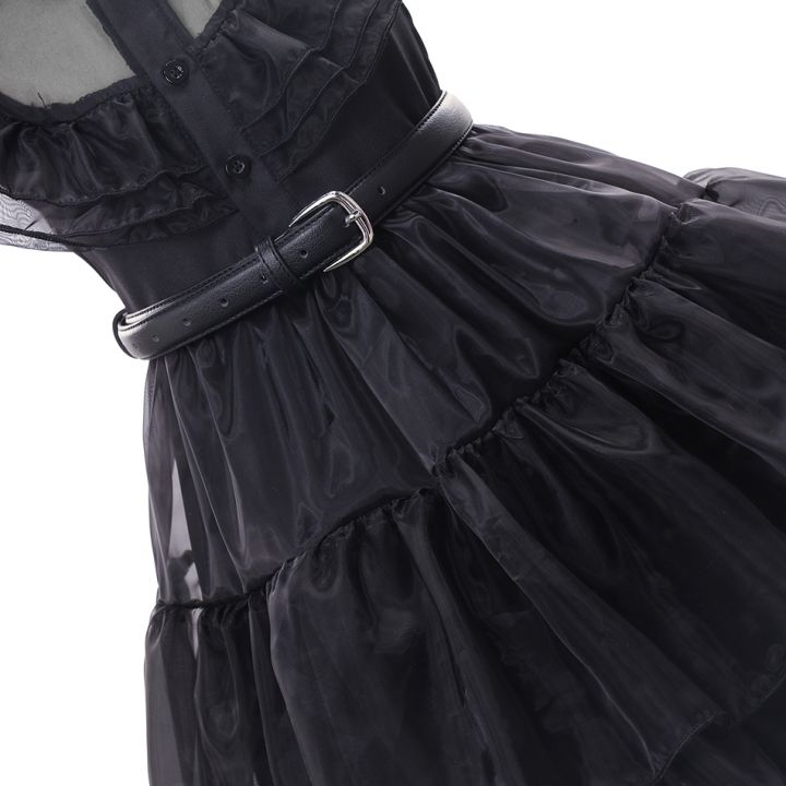 ชุดเดรสเสื้อคลุมสีดำคอสตูม-addams-อัดของเด็กผู้หญิงชุดเดรสเจ้าหญิงปาร์ตี้คาร์นิวัลฮัลโลวีนชุดแฟนซีเด็กทารก