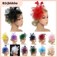 B2RJKKKHO อุปกรณ์ตกแต่งผม Fascinators ผม งานแต่งงาน ดอกไม้ตาข่าย กิ๊บติดผมขนนก หมวก fascinator ที่คาดผมงานเลี้ยงน้ำชา ที่คาดผม ALICE