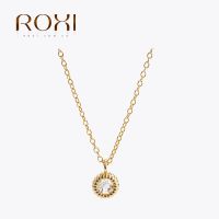 ROXI  Prata 925 Original Jewelry 18K Gold Plated Necklace 925 Sterling Silver Round CZ Pendant Necklaces For Women Collier Femme