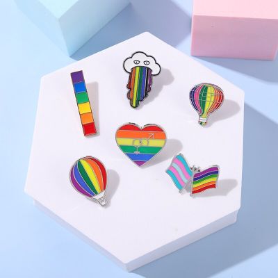 Creative Heart Rainbow Design Enamel Pins Custom Cloud Hot Air Balloon Flag Metal Badge Lapel Hat Jewelry Brooch Drop Shipping