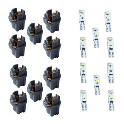 10Pcs WhiteBlue LED Bulbs And Bases Socket For T6.5-V2 Diameter Car Dashboard Warning Indicator Light Instrument Cluster Lamp