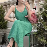 Summer new French designer kink sling shag line dress sling knitting dress sexy