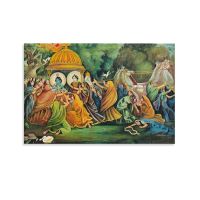 Shri Radha And Krishna With Gopies - Radha Krishna โปสเตอร์ภาพวาดคลาสสิกศิลปะบนผืนผ้าใบสำหรับติดกำแพงภาพพิมพ์สำหรับเครื่องตกแต่งฝาผนังตกแต่งห้องของขวัญอุปกรณ์ตกแต่งห้องนอน08X12นิ้ว (20X30ซม.) Unframe-Style