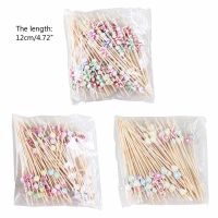 100 Pieces Disposable Bamboo Food Skewers Food Picks Buffet Cupcake Fruit Fork Party Cake Dessert Salad Vegetable Sticks M68E